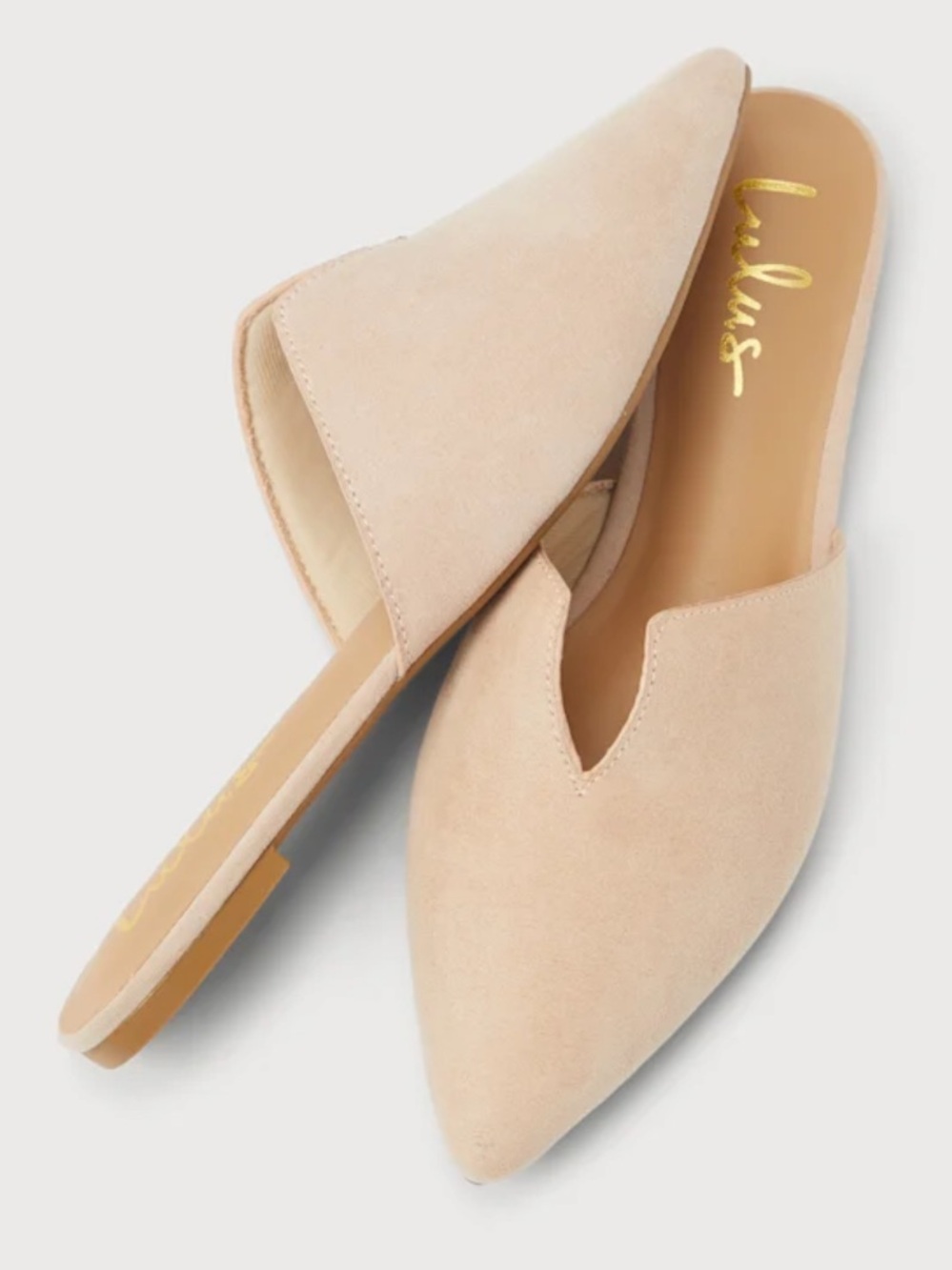 Lulu's Light Beige Suede Pointed-Toe Slip-On Mules Size 7.5